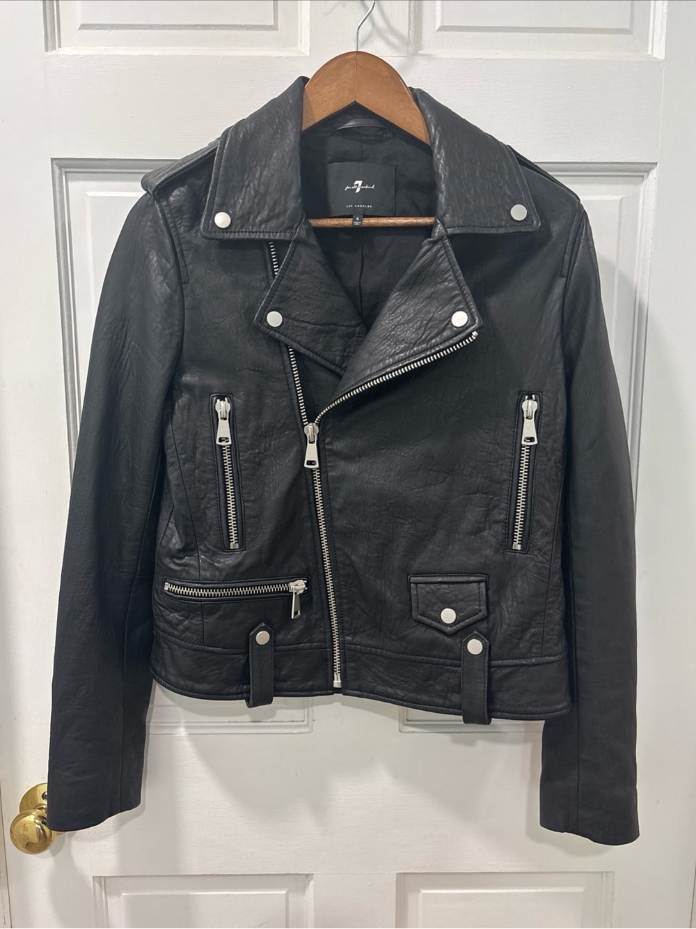 7 For All Mankind Women’s Perfecto Genuine Leather Moto Biker Jacket Size Small
